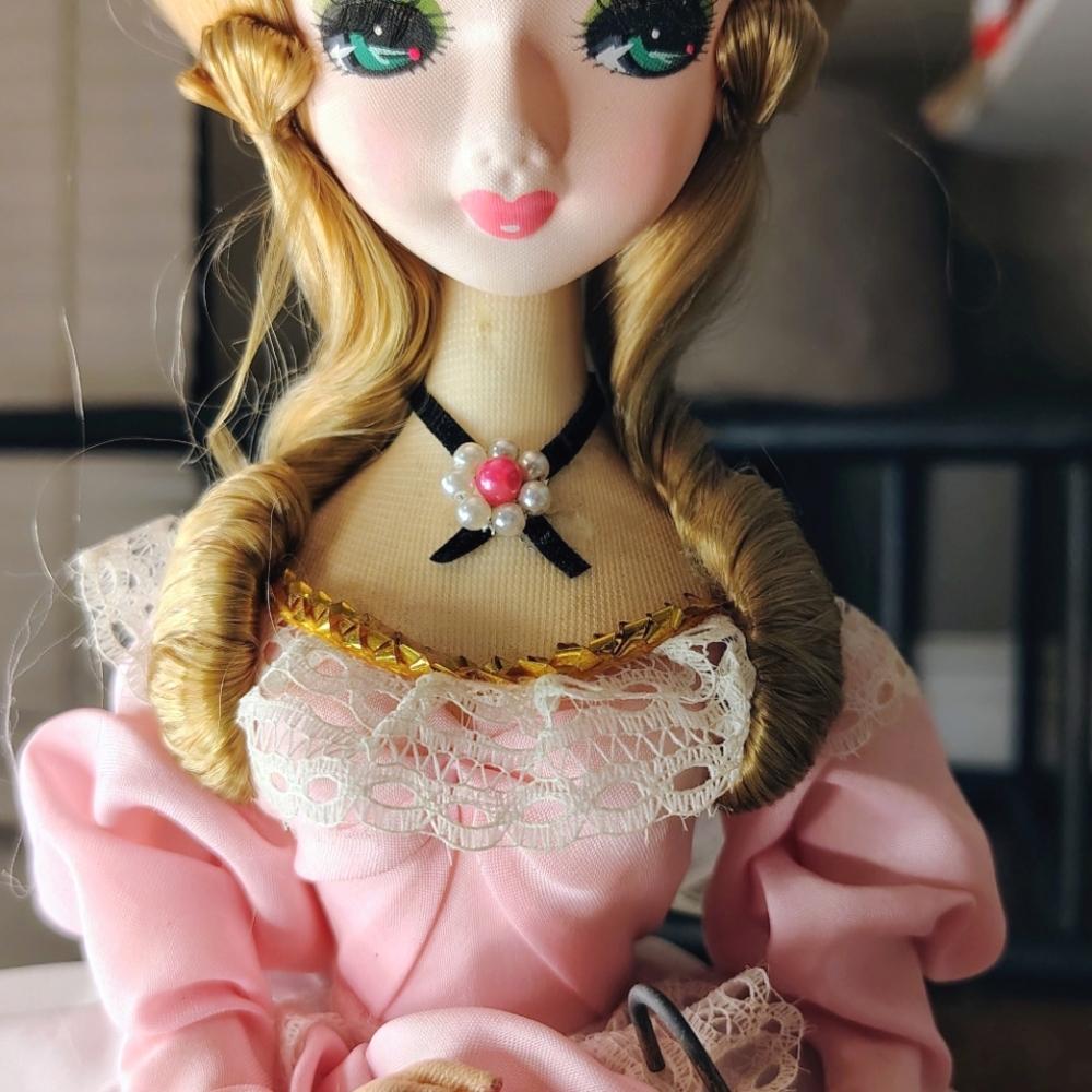 Vintage Big Eyed Bradley Doll 16" Green Eyes Pink Dress & Umbrella Korea - Picture 3 of 16